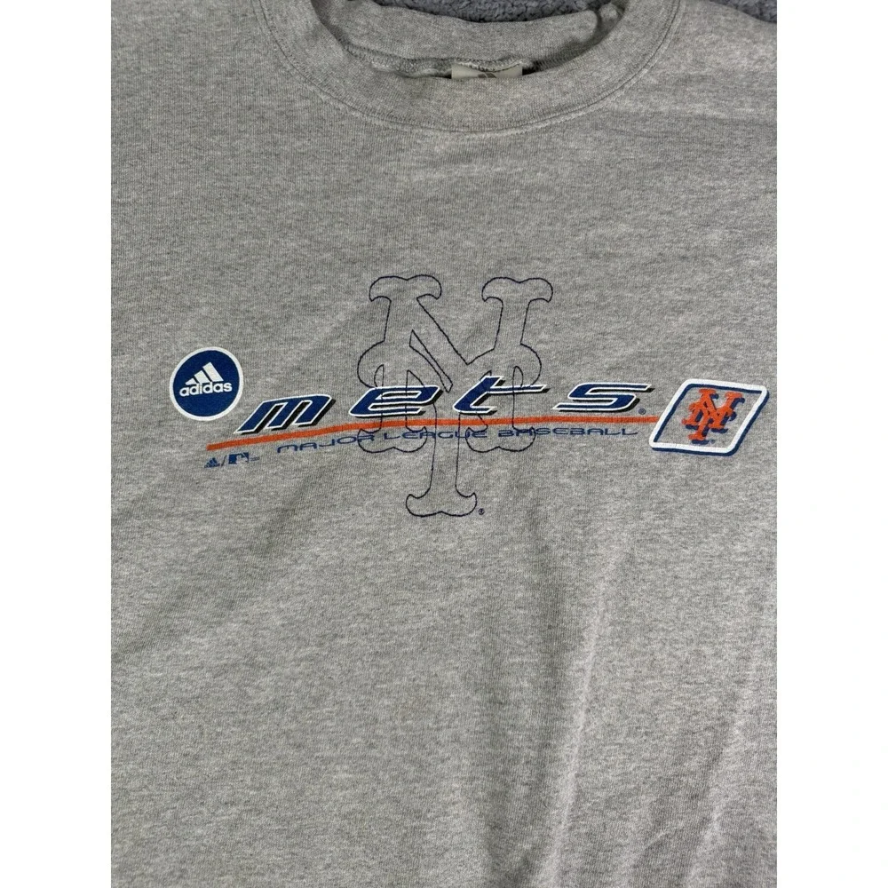 Vintage Y2K Adidas New York Mets MLB Crewneck Sweatshirt Gray Mens XL Official
